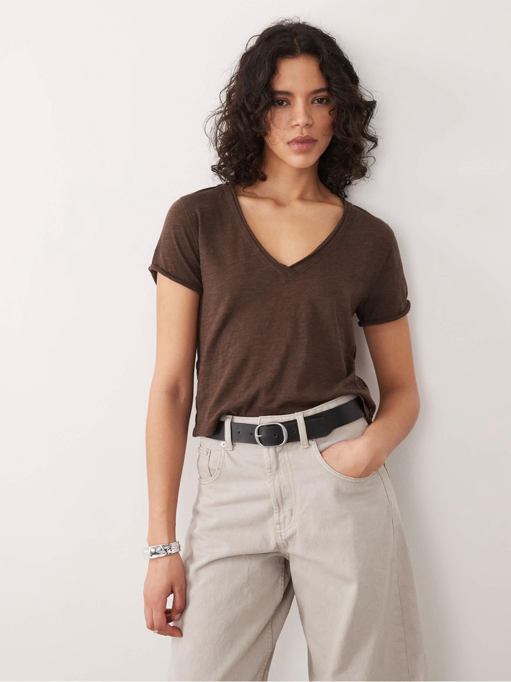 Free People Brown Nina V-Neck Women’s Tee